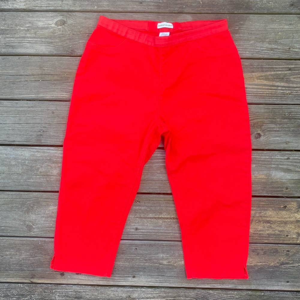 Jessica London bright red stretch capri jeans sz 18 cotton spandex